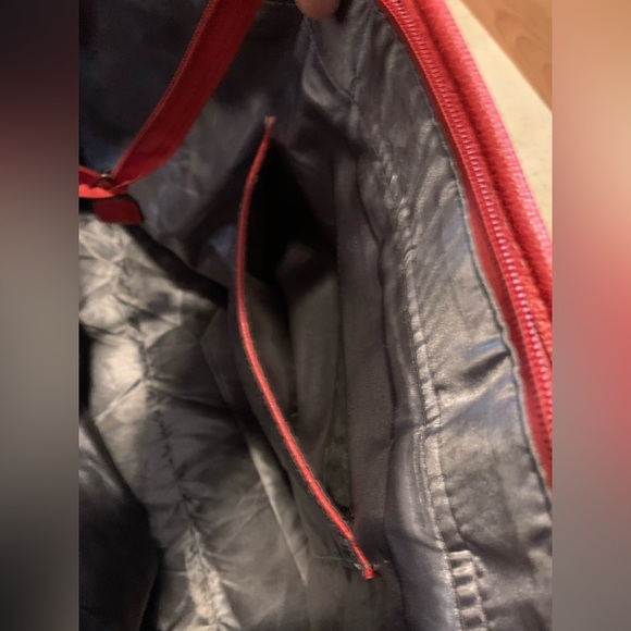 Bright Red PU Leather Geometric Pattern Tote Bag Satchel - Spacious Interior - Picture 6 of 15